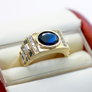 Men Ring with Blue Stone and Cuban Zirconia